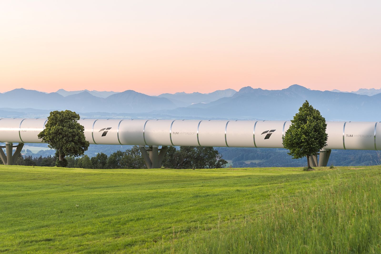 Rendering eines Hyperloop-Systemkonzepts in Bayern, Deutschland